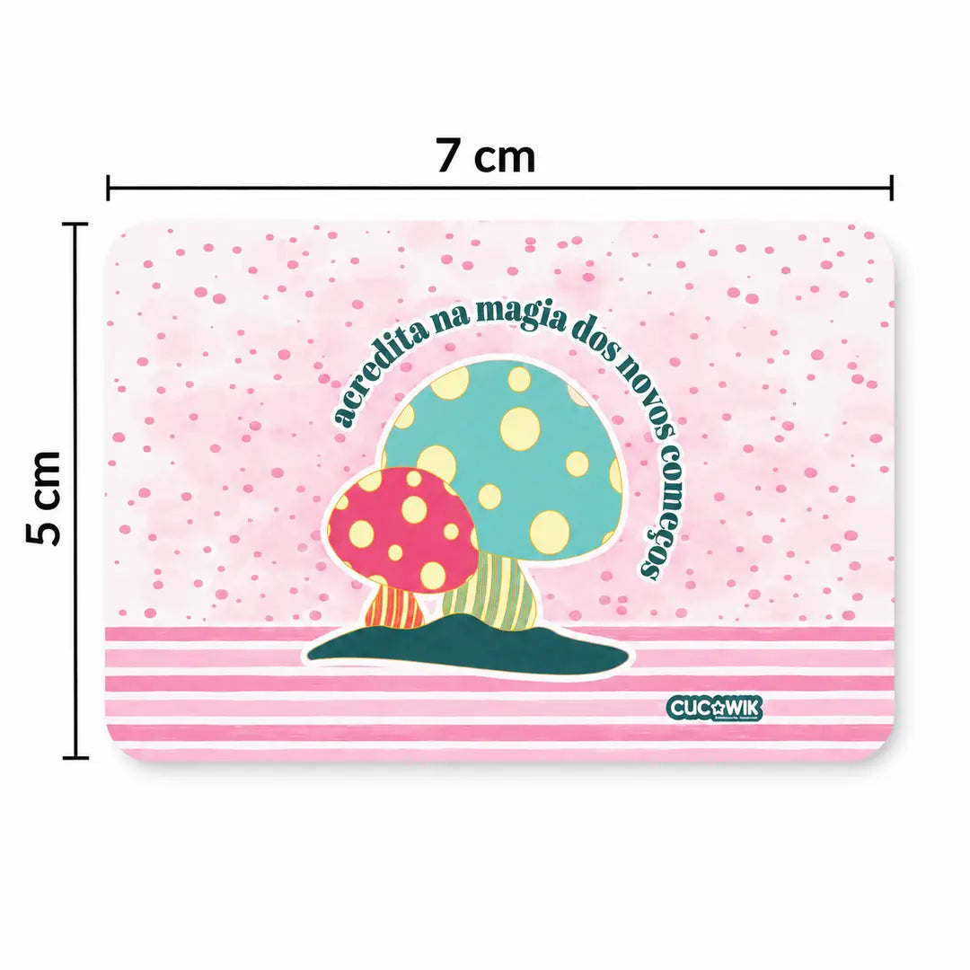 Medidas do íman de frigorífico Acredita na Magia dos Novos Começos – 7 × 5 cm