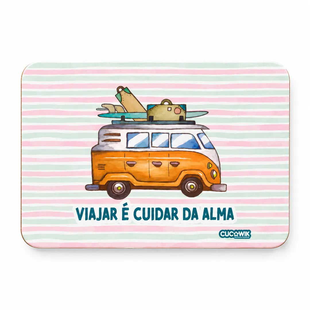 Íman Rectangular com Frase "Viajar é Cuidar da Alma"