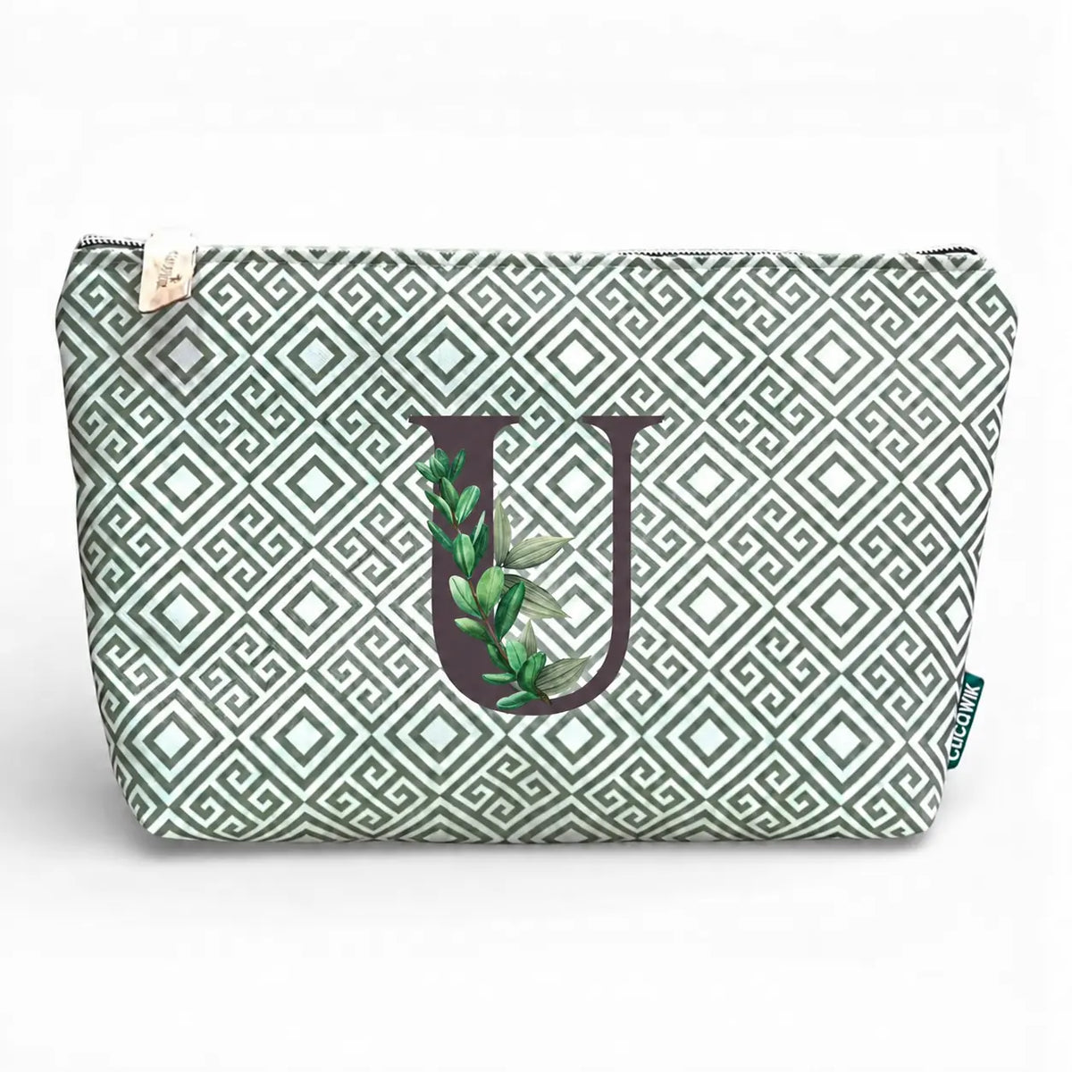 Necessaire grande impermeável Guta verde com letra U, Cucawik