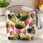 Interior da bolsa isotérmica para snacks Antúrios Lilás Verde – TPU impermeável