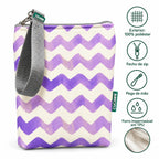 Características da bolsa isotérmica para snacks Chevron Roxo Aguarela – poliéster impermeável