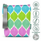 Características da bolsa isotérmica para snacks Ikat Pastel Rosa Verde Azul – poliéster impermeável
