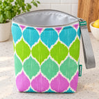 Interior da bolsa isotérmica para snacks Ikat Pastel Rosa Verde Azul – TPU impermeável