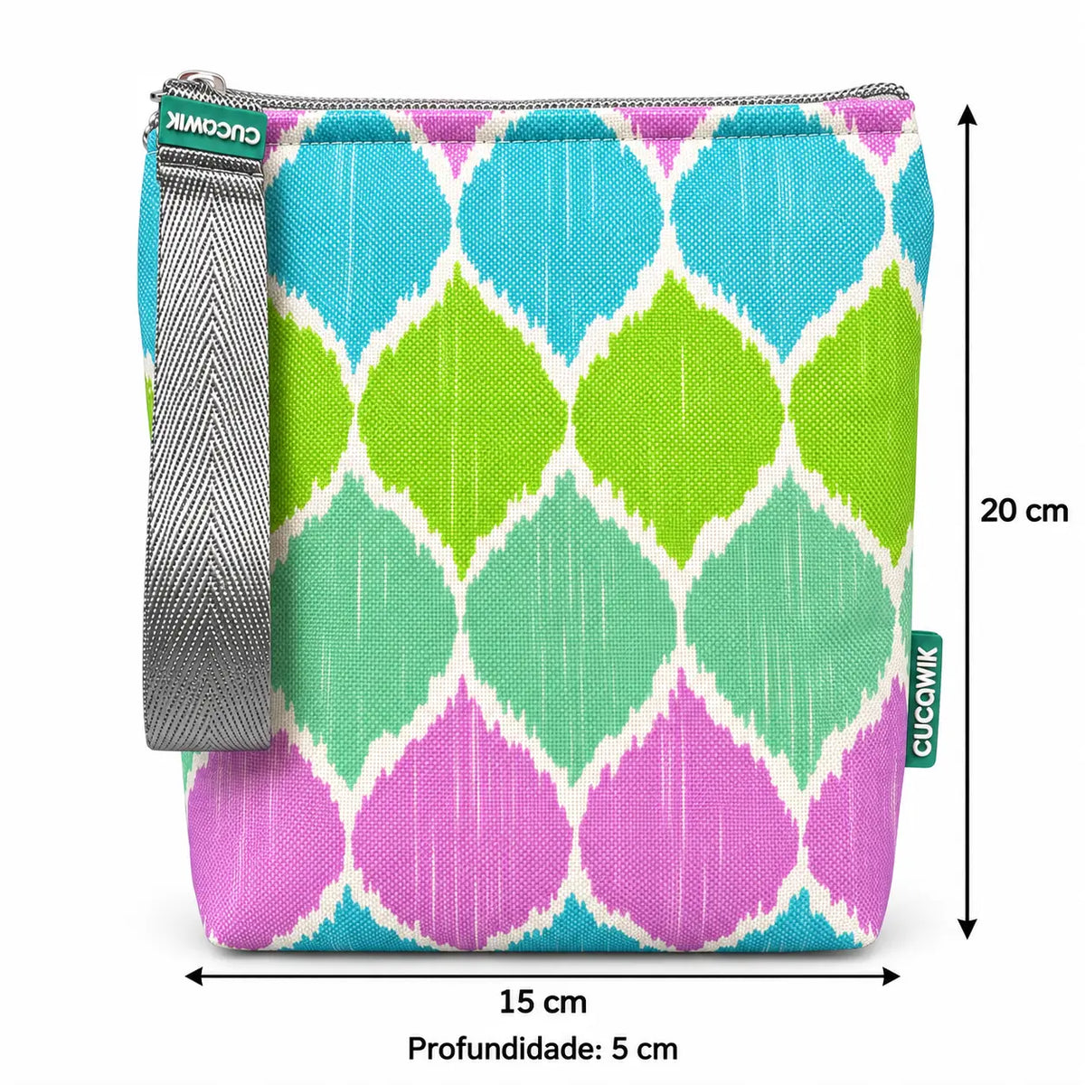 Medidas da bolsa isotérmica para snacks Ikat Pastel Rosa Verde Azul – 20 × 15 × 5 cm