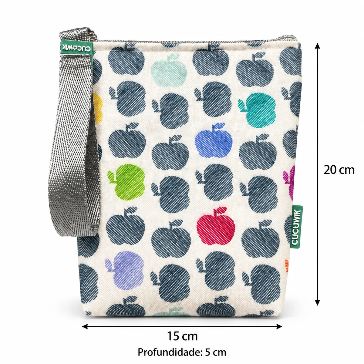 Medidas da bolsa isotérmica para snacks Maçãs Coloridas – 20 × 15 × 5 cm