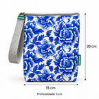 Medidas da bolsa isotérmica para snacks Paisley Peónias Azul Porcelana – 20 × 15 × 5 cm