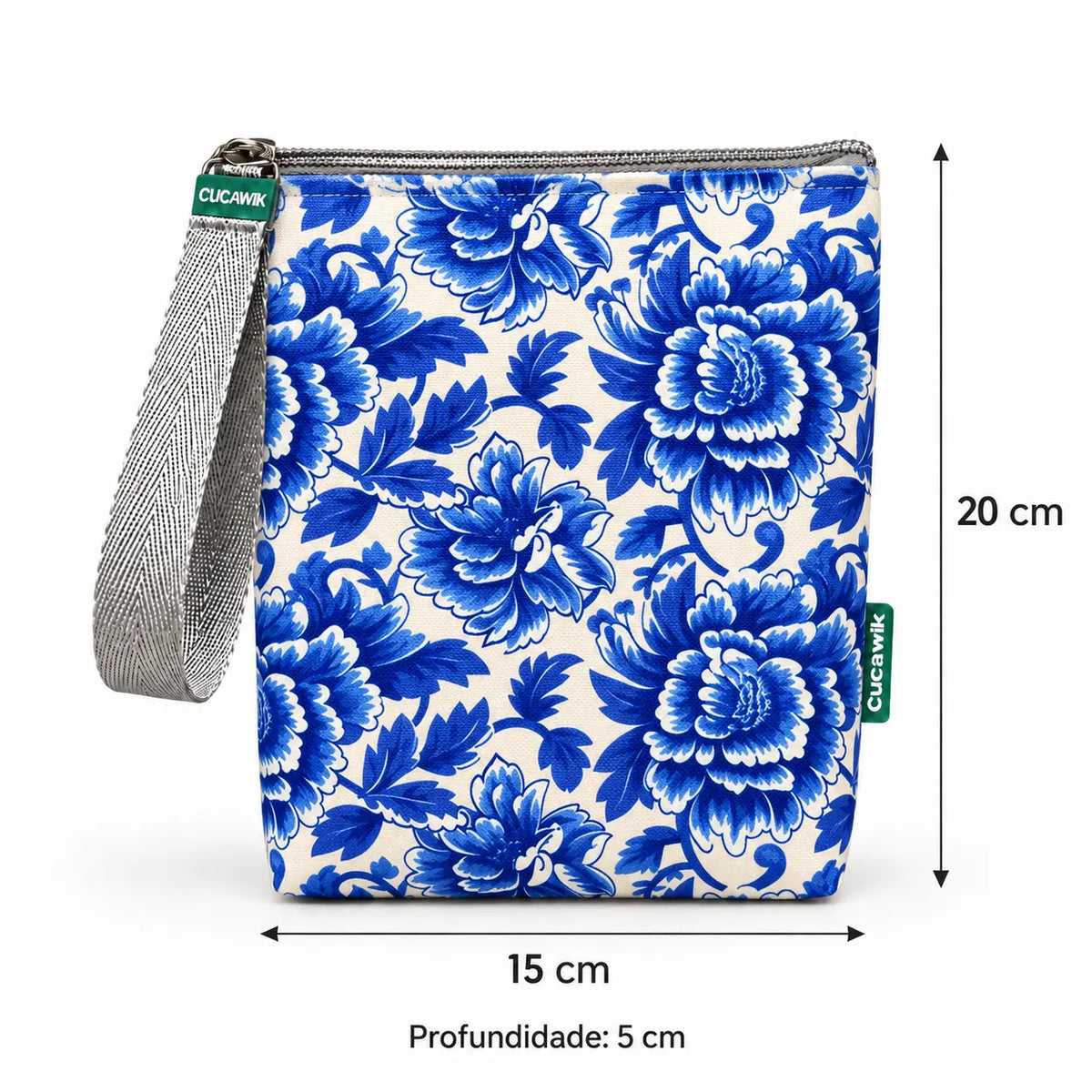 Medidas da bolsa isotérmica para snacks Paisley Peónias Azul Porcelana – 20 × 15 × 5 cm