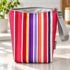 Interior da bolsa isotérmica para snacks Riscas Coloridas Rosa – TPU impermeável