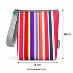 Medidas da bolsa isotérmica para snacks Riscas Coloridas Rosa – 20 × 15 × 5 cm