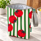 Interior da bolsa isotérmica para snacks Tomates Fundo Riscas Verdes – TPU impermeável