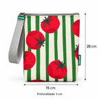 Medidas da bolsa isotérmica para snacks Tomates Fundo Riscas Verdes – 20 × 15 × 5 cm