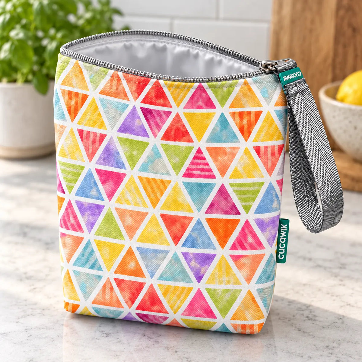 Interior da bolsa isotérmica para snacks Triângulos Coloridos Pastel – TPU impermeável