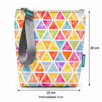 Medidas da bolsa isotérmica para snacks Triângulos Coloridos Pastel – 20 × 15 × 5 cm