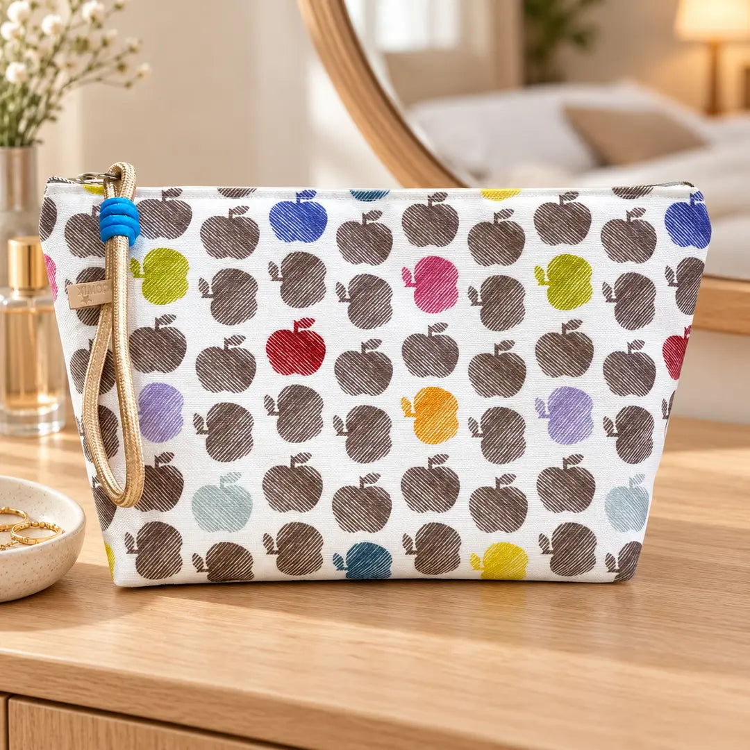 Necessaire Grande Impermeável Gal Maçãs Coloridas Fundo Branco — em ambiente de lifestyle