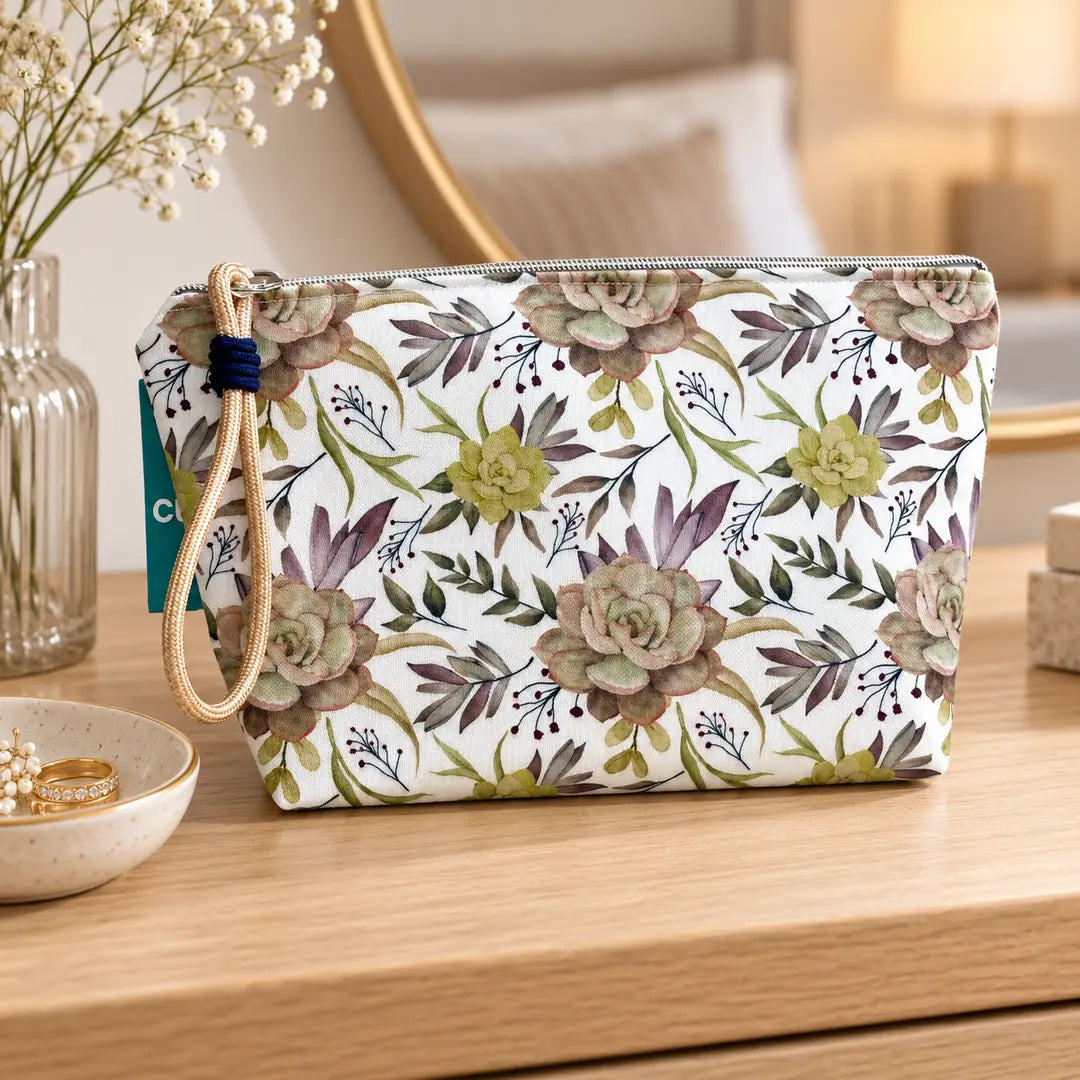 Necessaire Grande Impermeável Gal Plantas Suculentas — em ambiente de lifestyle