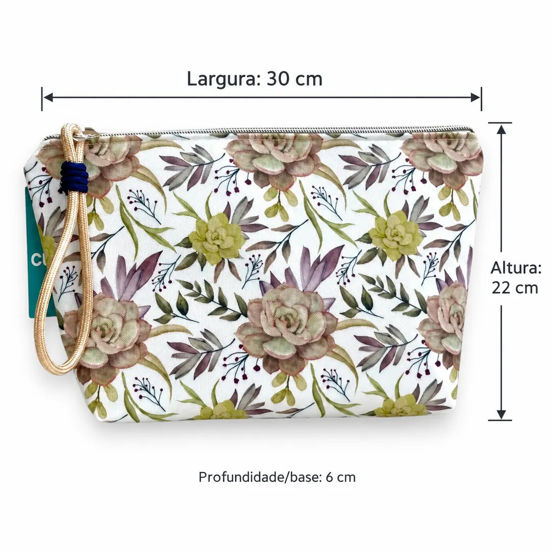 Necessaire Grande Impermeável Gal Plantas Suculentas — medidas 30 cm de largura, 22 cm de altura e 6 cm de base