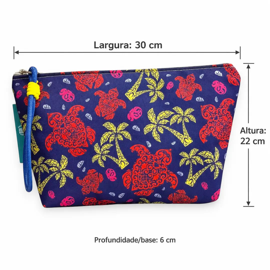 Necessaire Grande Impermeável Gal Tartarugas Tropicais — medidas 30 cm de largura, 22 cm de altura e 6 cm de base