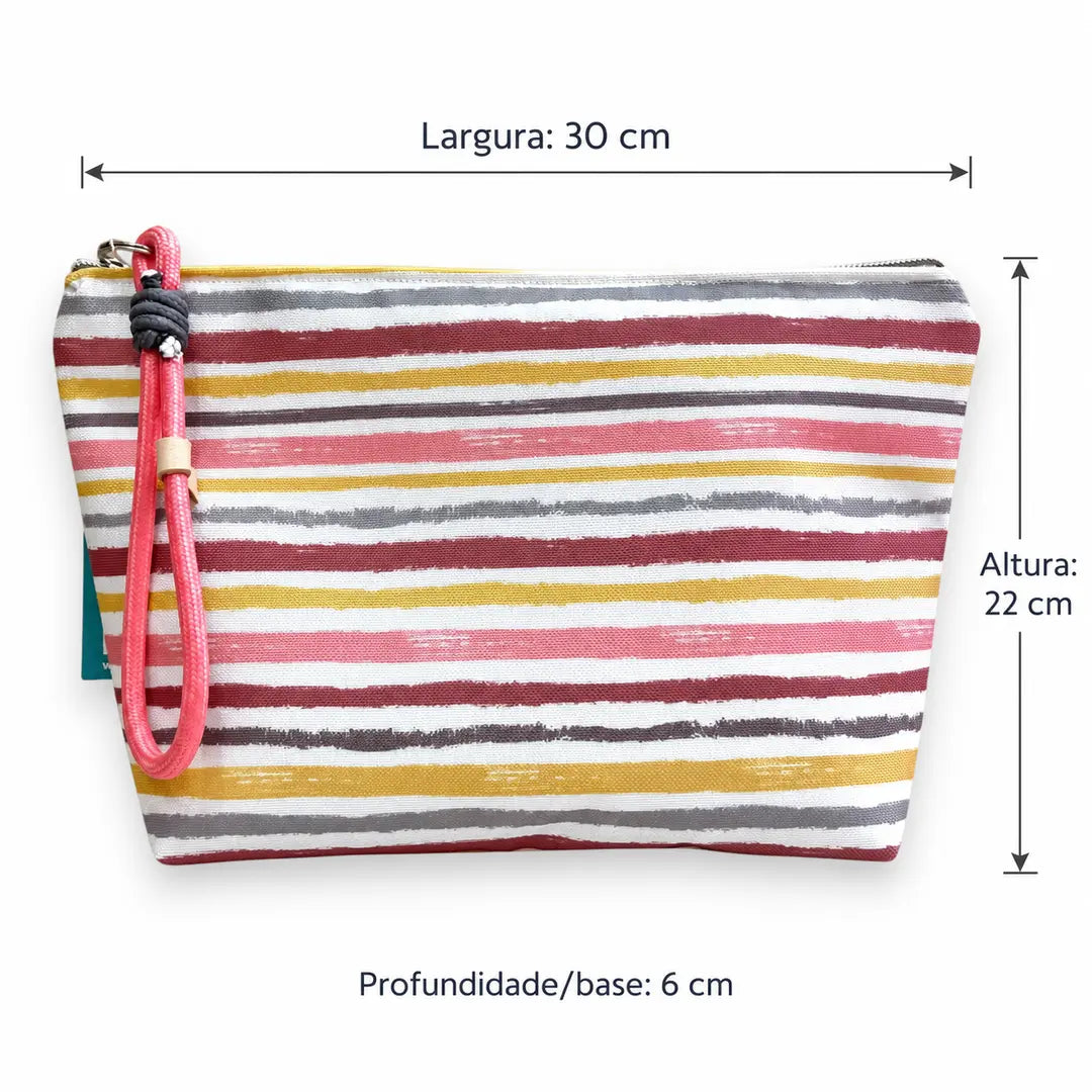 Necessaire Grande Impermeável Gal Riscas Pastel Aguarela — medidas 30 cm de largura, 22 cm de altura e 6 cm de base