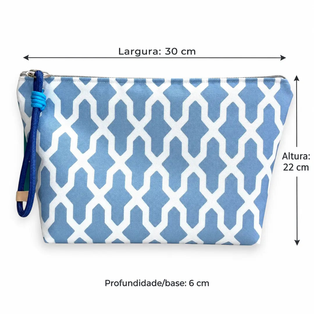Necessaire Grande Impermeável Gal Interligado Orgânico Azul Claro — medidas 30 cm de largura, 22 cm de altura e 6 cm de base