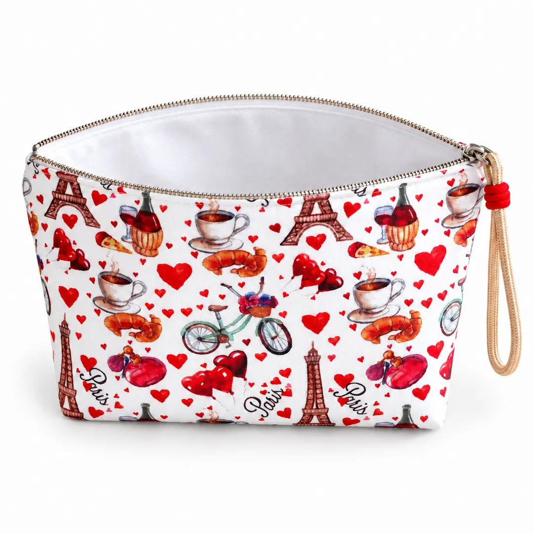 Necessaire Grande Impermeável Gal Paris Torre Eiffel — aberta e vazia, interior branco sem forro