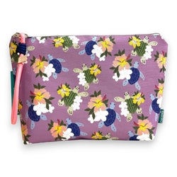 Necessaire Grande Impermeável Gal Tartarugas e Flores Tropical Lilás | Cucawik