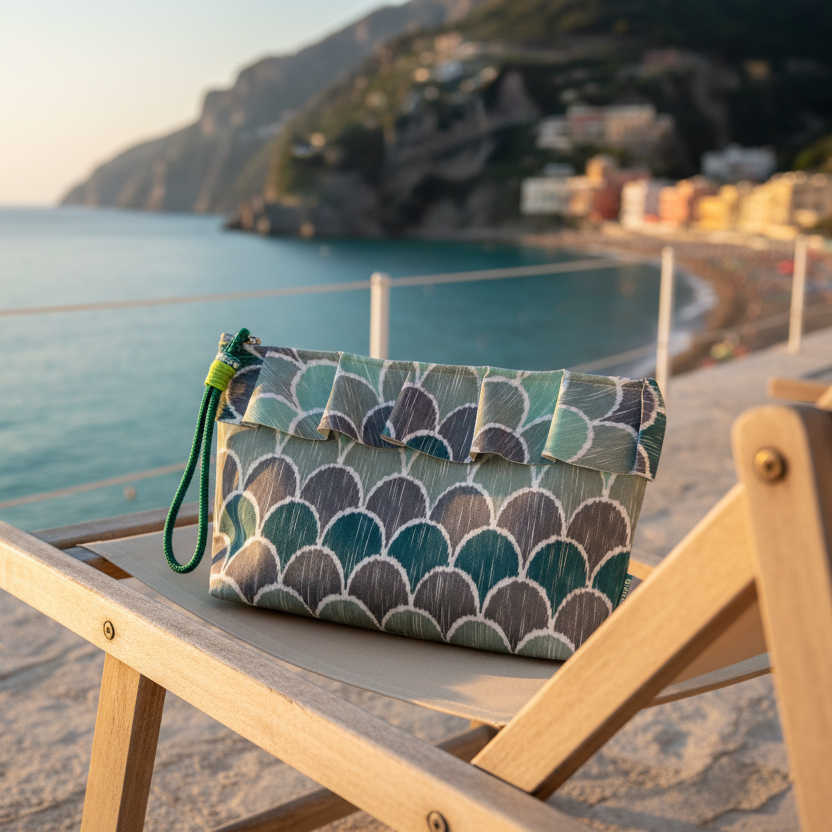 Bolsa Grande Impermeável Maggy com Folho Ikat Escamas Verde | Cucawik