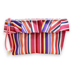 Necessaire Grande Impermeável Maggy com Folho Riscas Coloridas Rosa | Cucawik