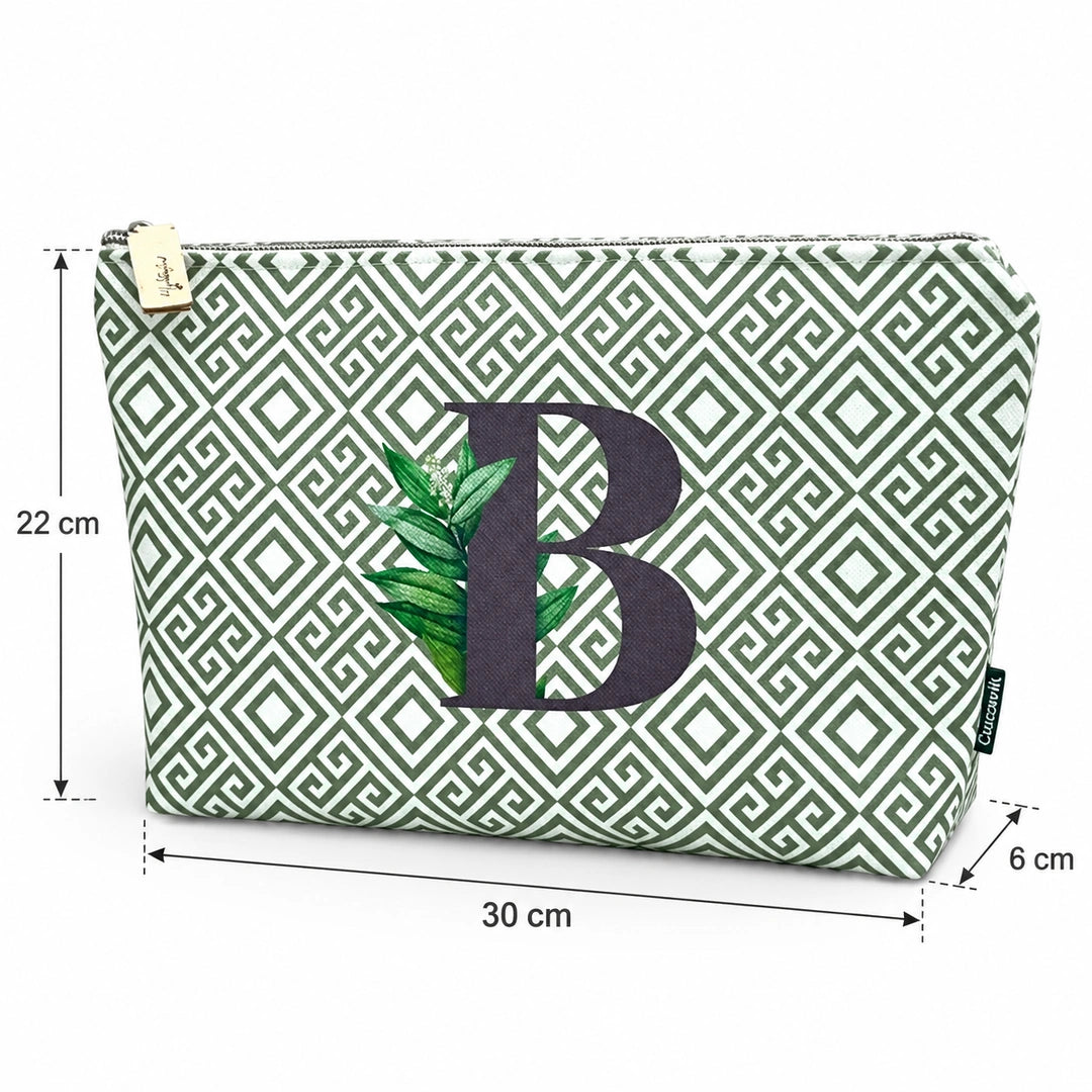 Bolsa Guta verde letra B — medidas 30 × 22 × 6 cm