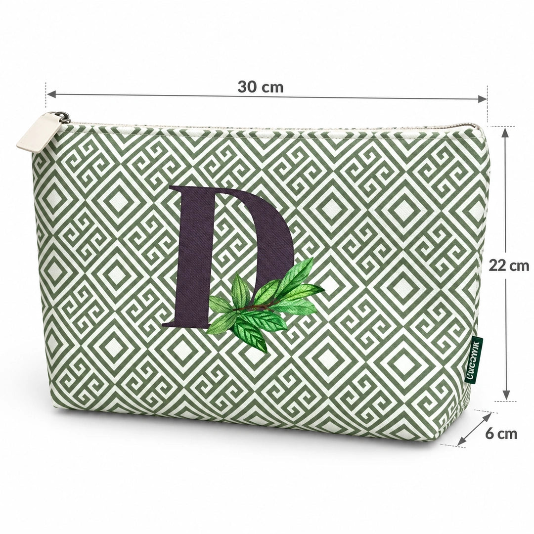 Bolsa Guta verde letra D — medidas 30 × 22 × 6 cm
