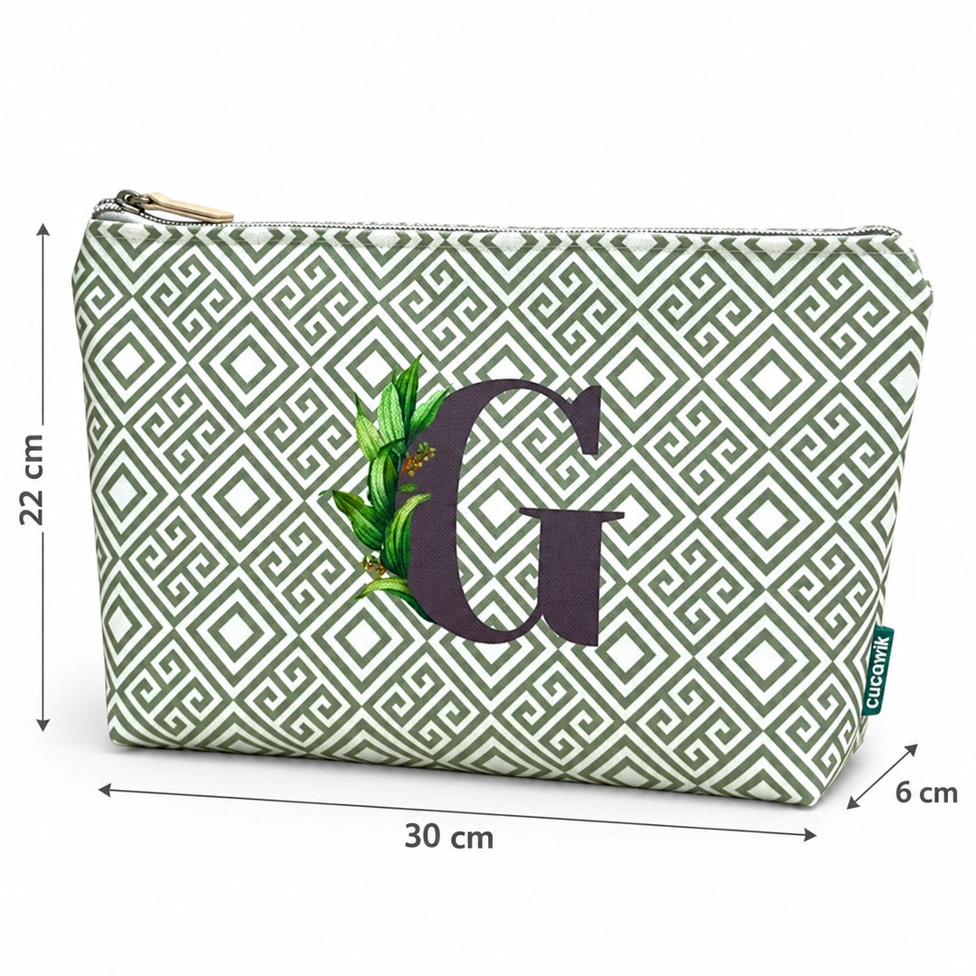 Bolsa Guta verde letra G — medidas 30 × 22 × 6 cm