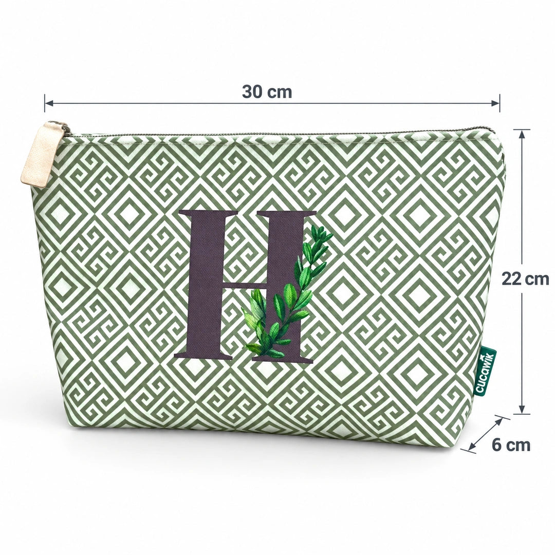 Bolsa Guta verde letra H — medidas 30 × 22 × 6 cm