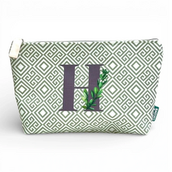 Necessaire Grande Impermeável Guta Verde Letra H | Cucawik