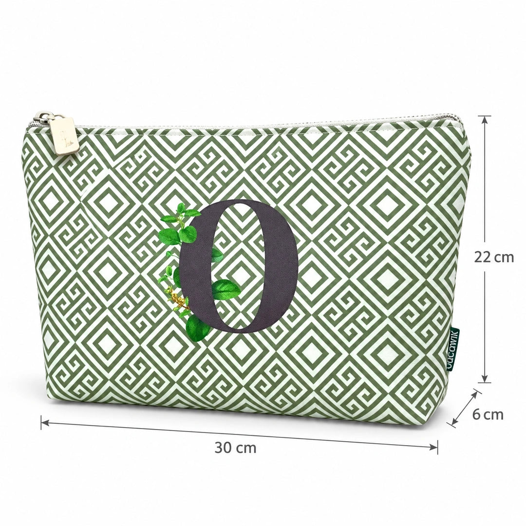 Bolsa Guta verde letra O — medidas 30 × 22 × 6 cm