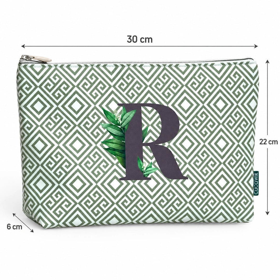 Bolsa Guta verde letra R — medidas 30 × 22 × 6 cm