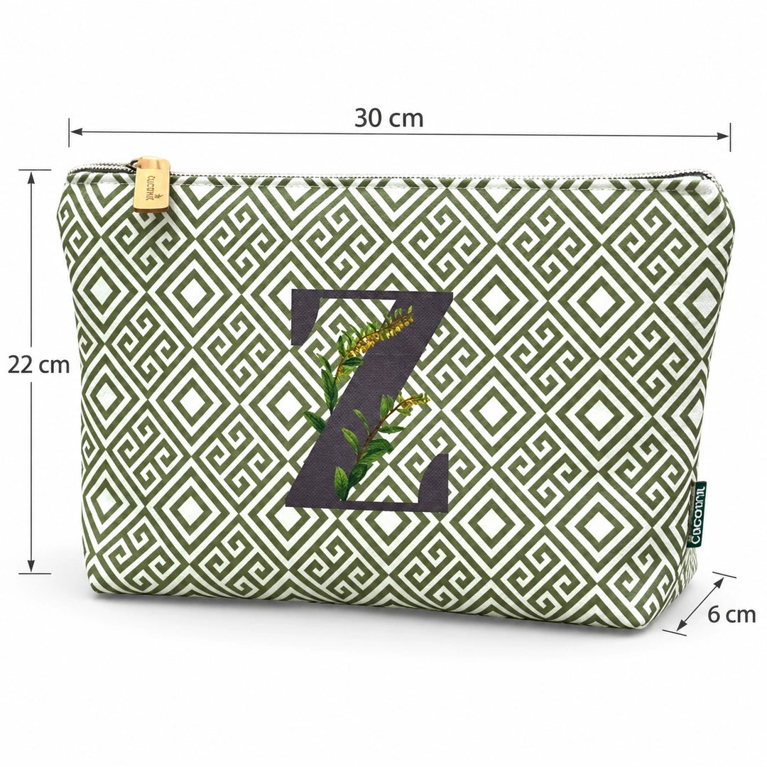 Bolsa Guta verde letra Z — medidas 30 × 22 × 6 cm