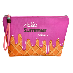 Necessaire Grande Impermeável Tui "Hello Summer Enjoy" Gelado Morango (B202P) | Cucawik