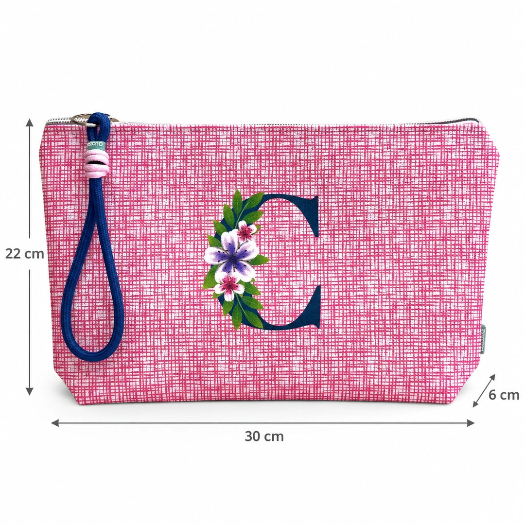 Bolsa Vera rosa letra C — medidas 30 × 22 × 6 cm