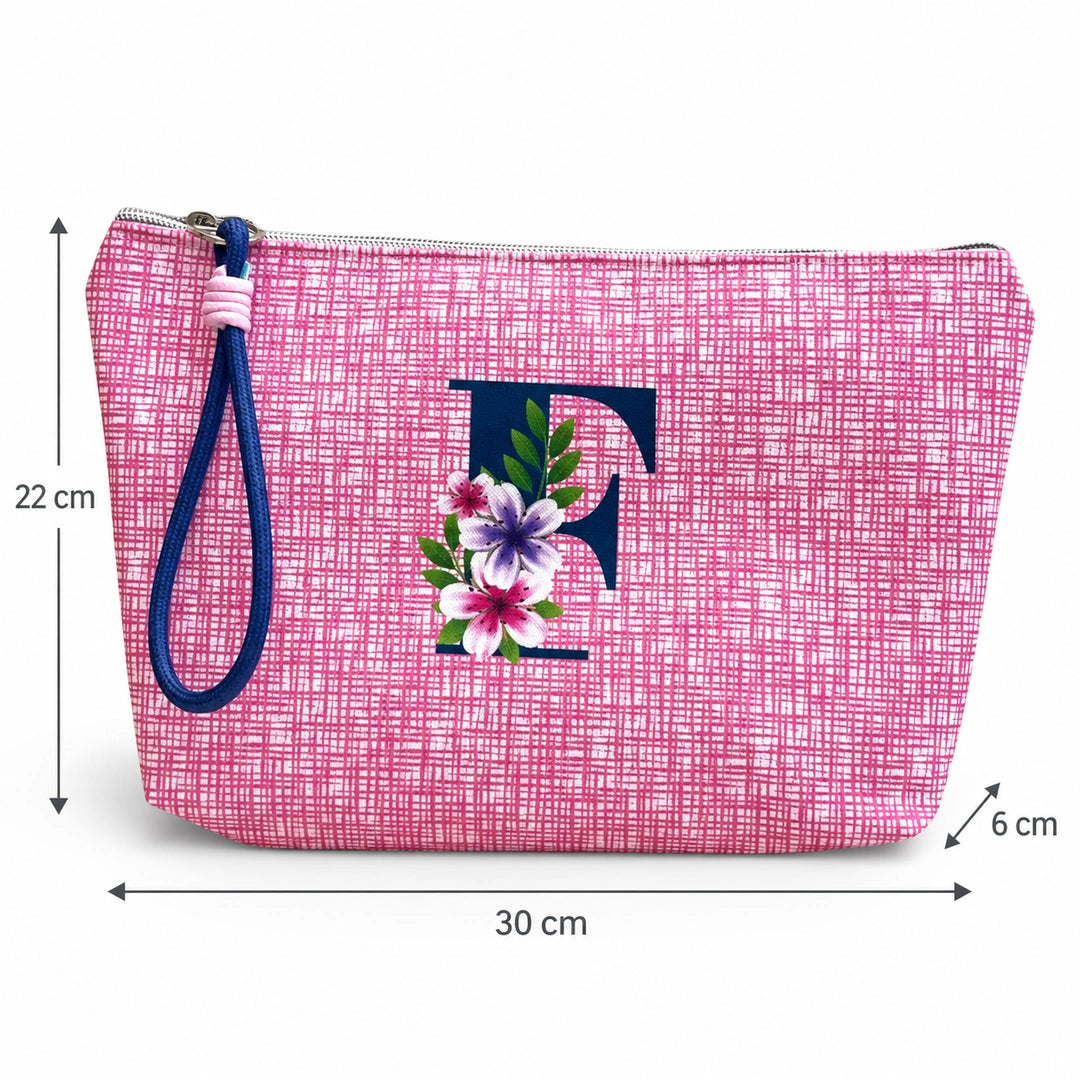Bolsa Vera rosa letra F — medidas 30 × 22 × 6 cm