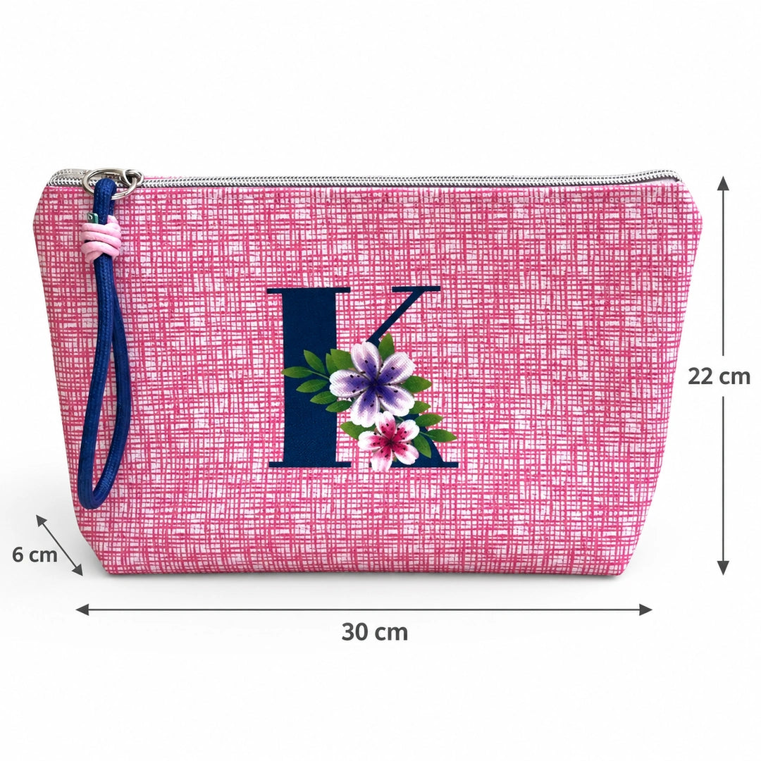 Bolsa Vera rosa letra K — medidas 30 × 22 × 6 cm