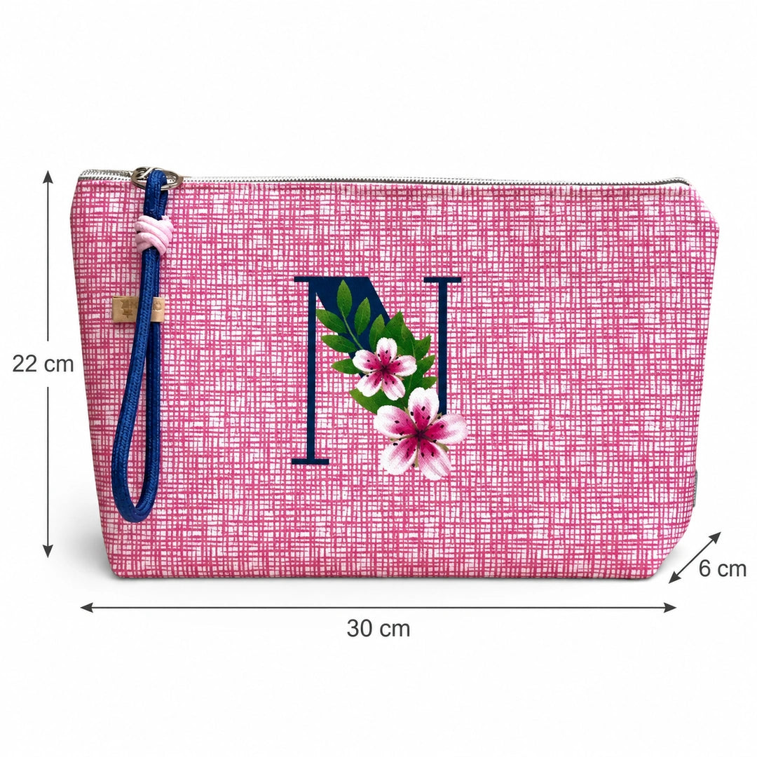 Bolsa Vera rosa letra N — medidas 30 × 22 × 6 cm