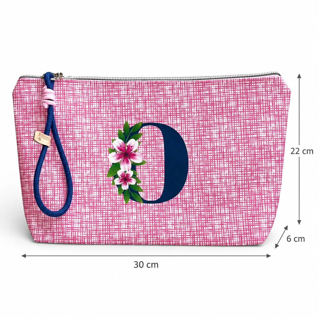 Bolsa Vera rosa letra O — medidas 30 × 22 × 6 cm