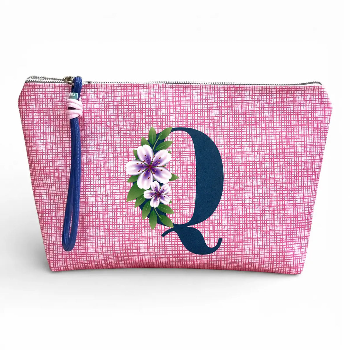 Necessaire grande impermeável Vera rosa com letra Q, Cucawik