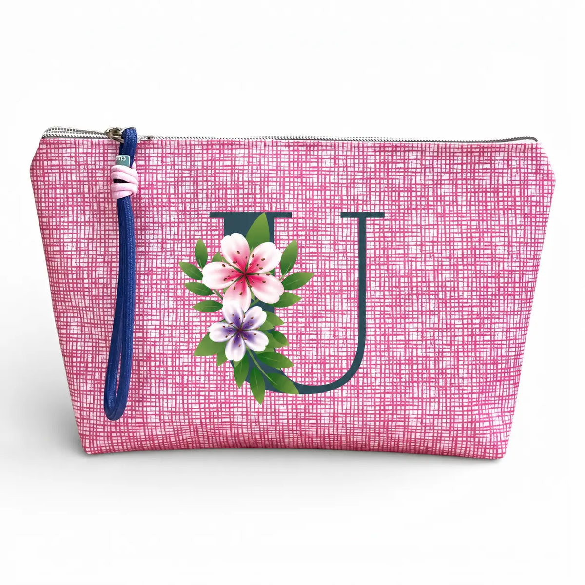 Necessaire grande impermeável Vera rosa com letra U, Cucawik