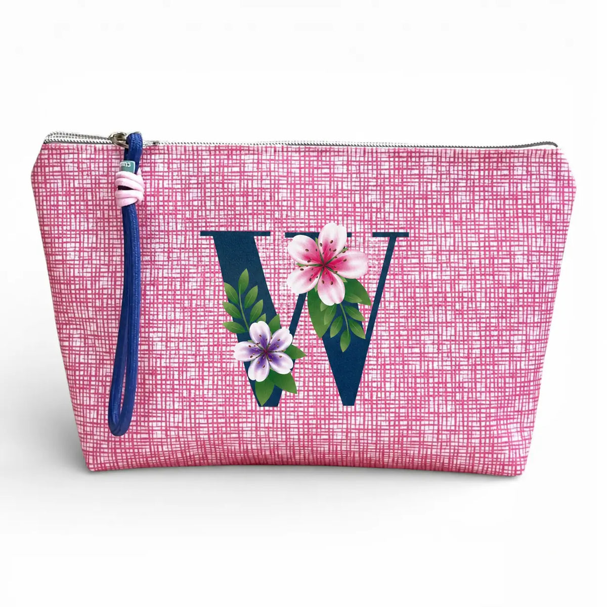 Necessaire grande impermeável Vera rosa com letra W, Cucawik
