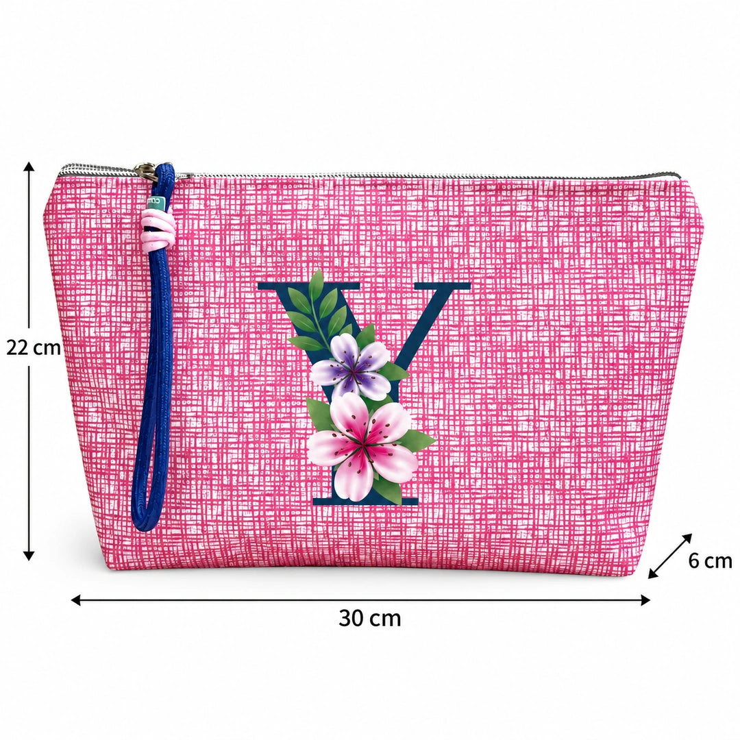 Bolsa Vera rosa letra Y — medidas 30 × 22 × 6 cm.