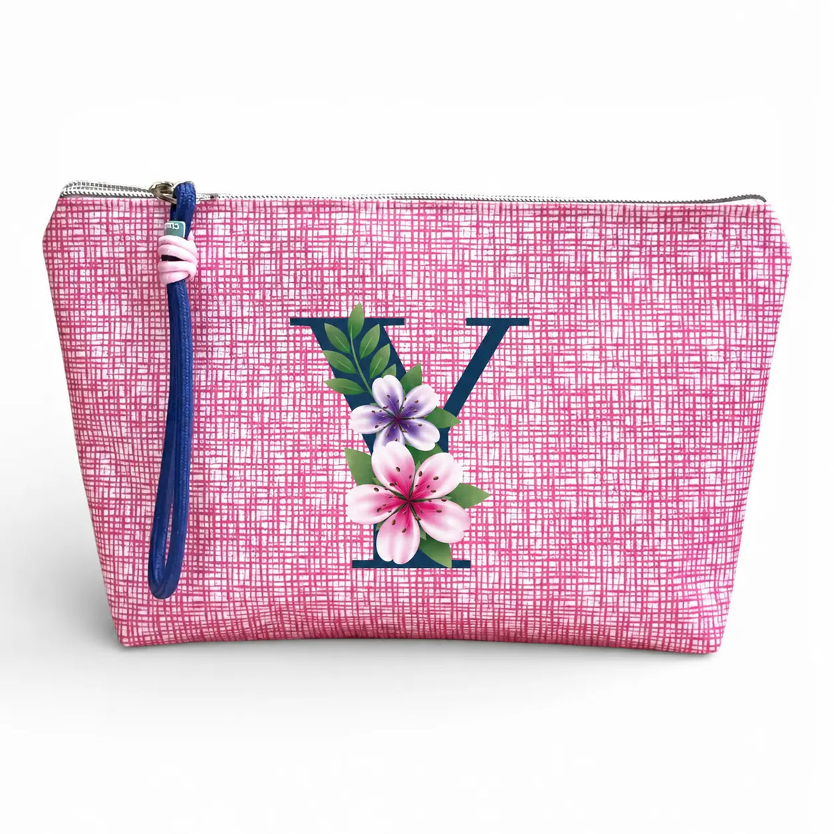 Necessaire grande impermeável Vera rosa com letra Y, Cucawik