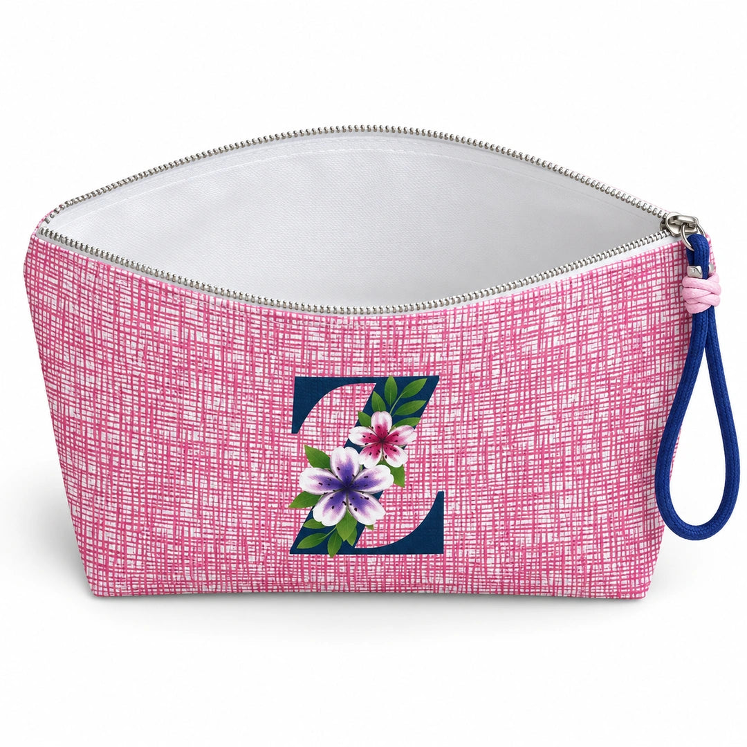 Bolsa Vera rosa letra Z — aberta e vazia, interior branco sem forro nem divisórias