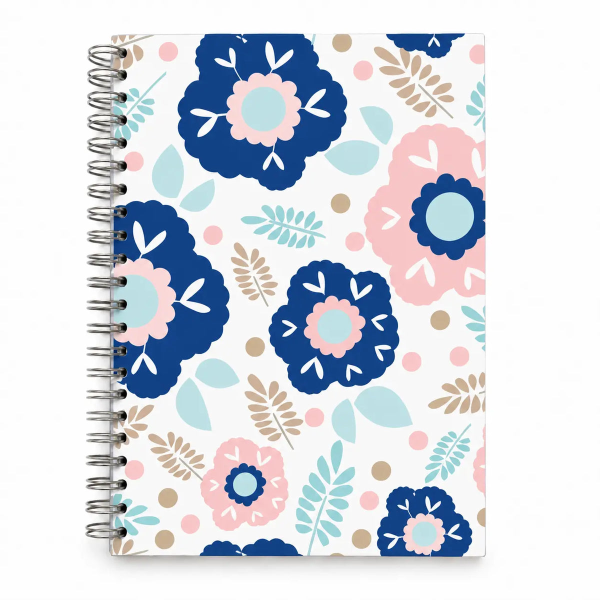 Caderno A5 com Argolas Metálicas Flores Escandinavas Azul Rosa – capa | Cucawik