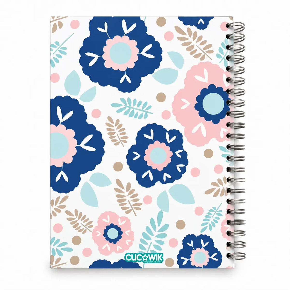 Caderno A5 com Argolas Metálicas Flores Escandinavas Azul Rosa – contracapa | Cucawik