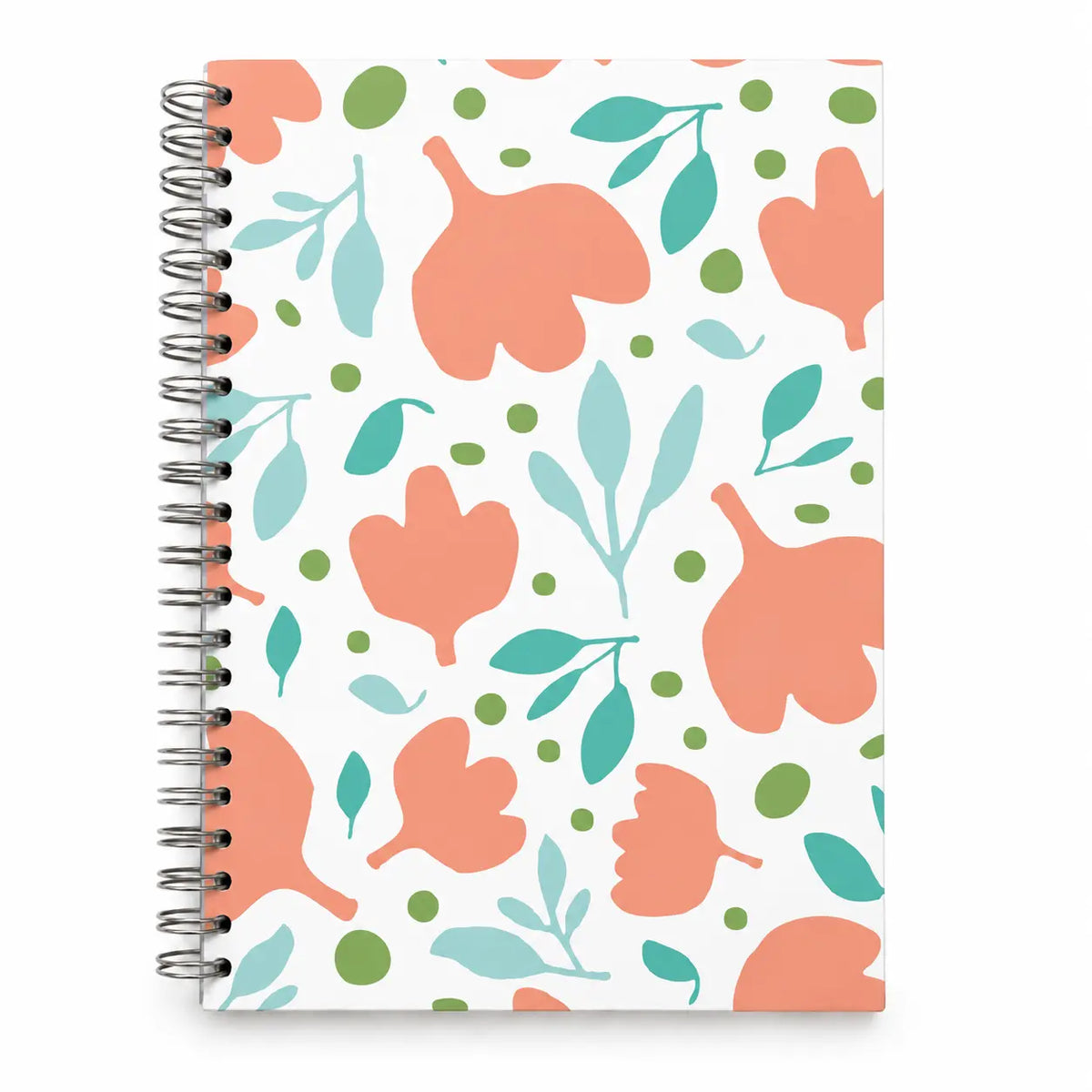 Caderno A5 com Argolas Metálicas Flores Escandinavas Salmão Azul Verde – capa | Cucawik